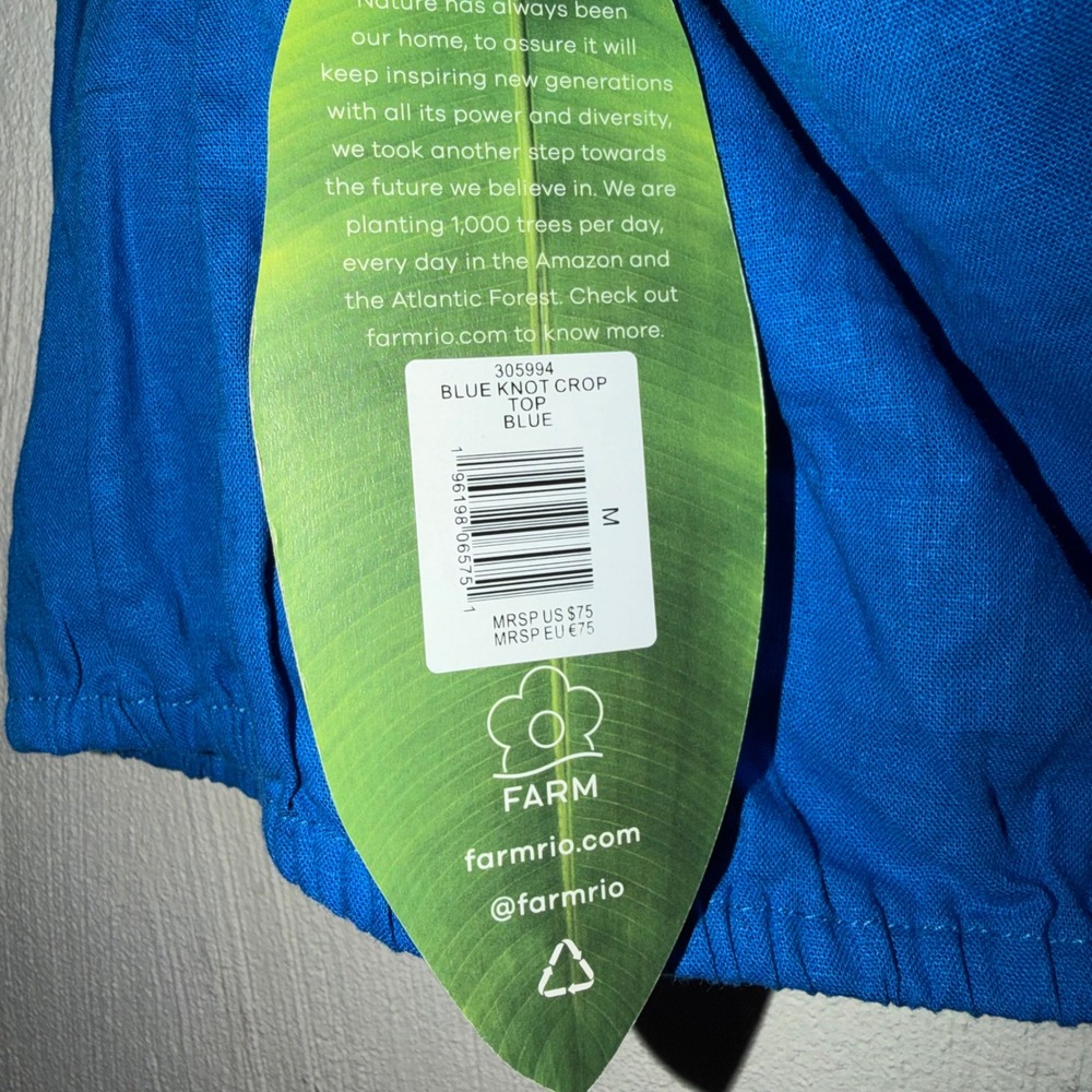 Farm Rio Blue Knot Crop Top One Shoulder Linen Blend NWT Size M - Picture 3 of 4